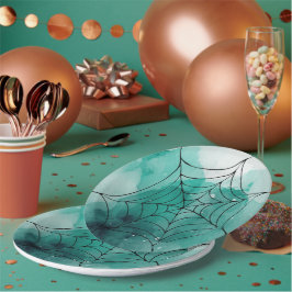 Plato De Papel Doodle Spiderweb sobre el verde