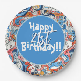 Plato De Papel Doodles coloridos abstractos