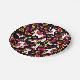 Plato De Papel Doodles de torta de unicornio de Kawaii personaliz