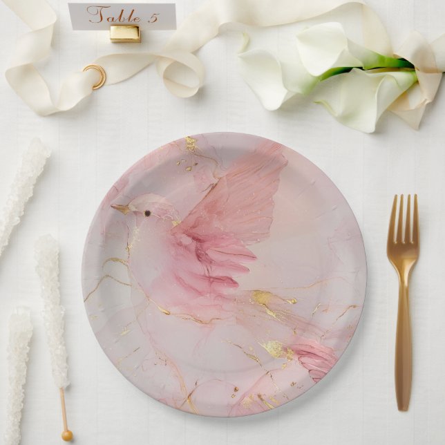 Plato De Papel Dorada Rubor Pink Birds Bridal Shower (Boda)