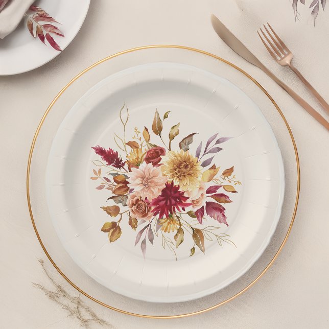 Plato De Papel Dorado Fall Terracotta Floral (Subido por el creador)