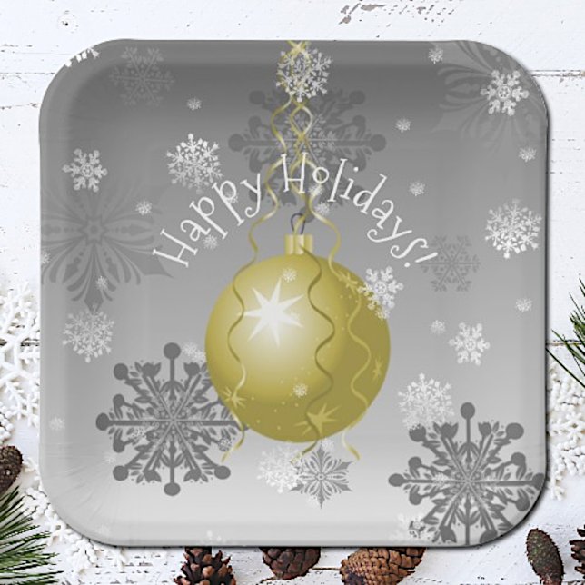 Plato De Papel Dorado Fancy Christmas Ornamate Paper Plate (Gold Fancy Christmas Ornament Paper Plates)