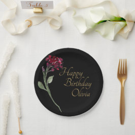 Plato De Papel Dorado Lettering Floral Elegante acuarela Cumpleañ