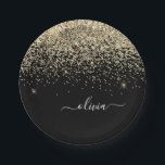 Plato De Papel Dorado Negro Glamour Brillo Monograma Nombre<br><div class="desc">Platos de fiesta de monograma dorado y negro con brillo y destellos. Esto hace el regalo perfecto para cumpleaños de dulces 16,  boda,  despedida de soltera,  aniversario,  baby shower o fiesta de soltera para alguien que ama el lujo glamoroso y los estilos chic.</div>