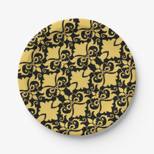 Plato De Papel Dorado Night Damask Bows