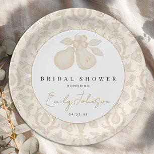Plato De Papel Dorado Perfect Pear Bridal Shower Dinar Placa