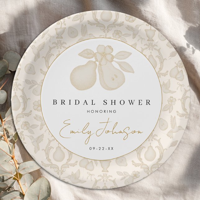 Plato De Papel Dorado Perfect Pear Bridal Shower Dinar Placa (Paper Plates)