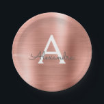 Plato De Papel Dorado Rosa Rosa Girly Monograma metálico Cumpleañ<br><div class="desc">Relieve metalizado de Acero Inoxidable Rubor Pink Rose Gold Faux Girly Monograma Elegante Nacimiento Monograma Fiesta Las placas son perfectas para un boda, ducha de novia, fiesta de soltera, o dulce fiesta de cumpleaños 16 elegante y moderna. Estas Placas de fiesta de cumpleaños se pueden personalizar para incluir su nombre...</div>