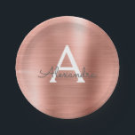 Plato De Papel Dorado Rosa Rosa Girly Monograma metálico Cumpleañ<br><div class="desc">Relieve metalizado de Acero Inoxidable Rubor Pink Rose Gold Faux Girly Monograma Elegante Nacimiento Monograma Fiesta Las placas son perfectas para un boda, ducha de novia, fiesta de soltera, o dulce fiesta de cumpleaños 16 elegante y moderna. Estas Placas de fiesta de cumpleaños se pueden personalizar para incluir su nombre...</div>