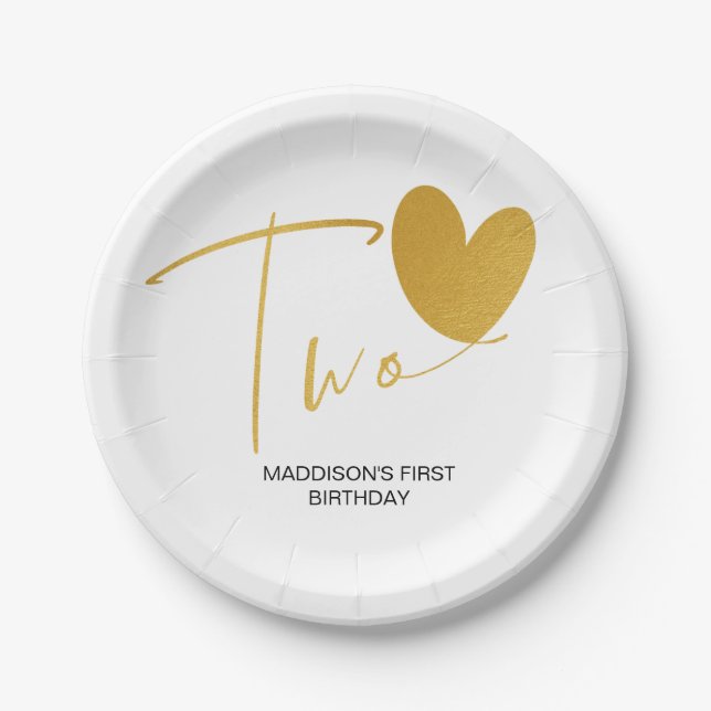 Plato De Papel Dorado Segundo Cumpleaños Niños Fiesta Decoración  (Anverso)