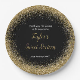 Plato De Papel Dorado Vestido Faux Purpurina Dulce 16 Cumpleaños
