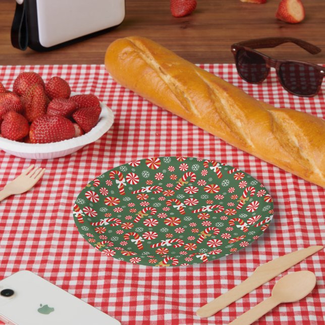 Plato De Papel Dorado Winter Sweet Snowfall Candy Cane (Picnic)