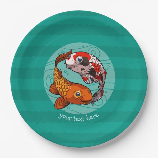 Plato De Papel Dos Amigables Personalizados De Natación De Carpas (Anverso)