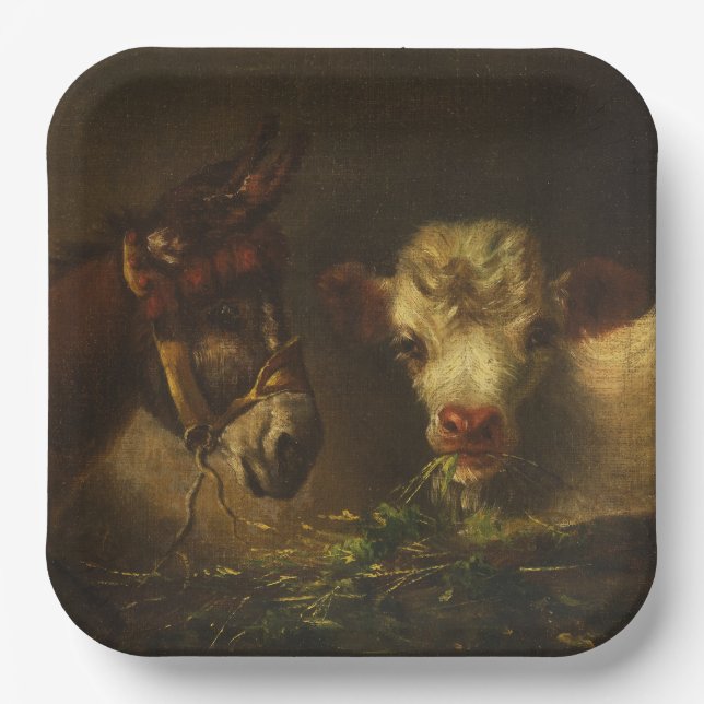 Plato De Papel Dos amigos (burro y cordero) (animales de granja) (Anverso)