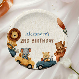 Plato De Papel Dos animales de safari rápido segundo cumpleaños