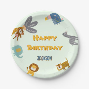 Plato De Papel Dos animales salvajes de Safari en el segundo cump