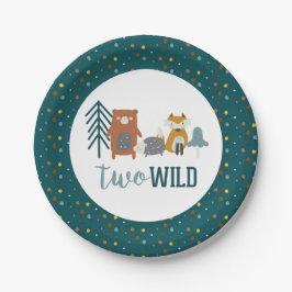 Plato De Papel Dos animales silvestres de Woodland segundo cumple