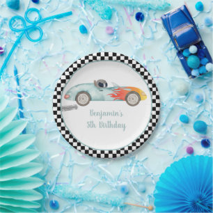Plato De Papel Dos Aniversario del Coche de Carrera Rápida