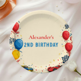 Plato De Papel Dos autos de carrera rápida segundo cumpleaños