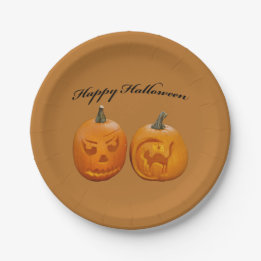 Plato De Papel Dos Calabazas Feliz Halloween