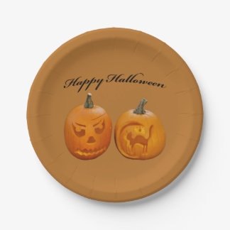 Plato De Papel Dos calabazas Feliz Halloween