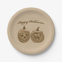 Plato De Papel Dos Calabazas Feliz Halloween