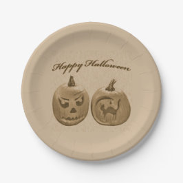 Plato De Papel Dos calabazas Feliz Halloween