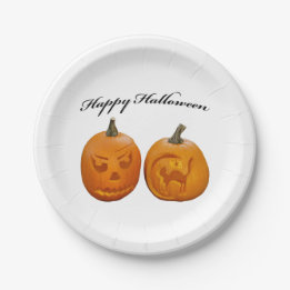 Plato De Papel Dos Calabazas Feliz Halloween