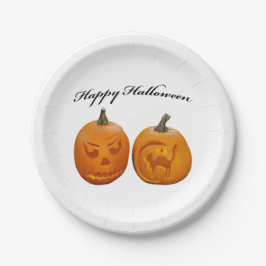 Plato De Papel Dos calabazas Feliz Halloween
