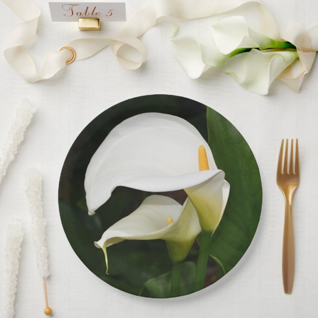 Plato De Papel Dos Calla Lilies Floral Blanca (Boda)