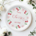 Plato De Papel Dos cerezas en la ducha de bebé Top Twins<br><div class="desc">Dos cerezas sobre los Top Twins con ducha de bebé Placas de papel para bebé Disponibles con artículos de juego.</div>