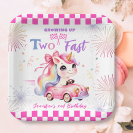 Plato De Papel Dos Chicas de coches rosados de carreras rápido Fi