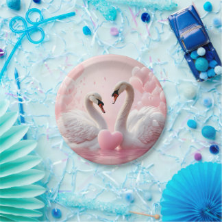 Plato De Papel dos cisnes blancos