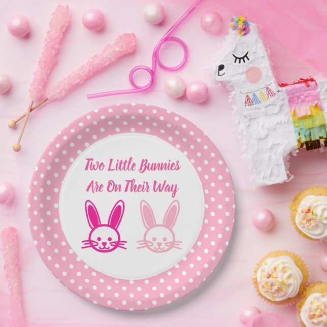 Plato De Papel Dos conejitos dulces niñas gemelas (Fiesta)