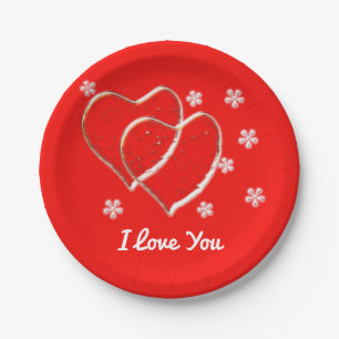 Plato De Papel dos corazones, boda romántico.Personalizado