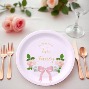 Plato De Papel Dos cumpleaños floral Fancy Bow