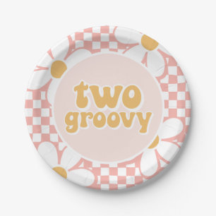 Plato De Papel Dos Daisy Checkerrosas Groovy