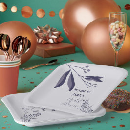 Plato De Papel Dos duchas florales de arte popular morado de tono