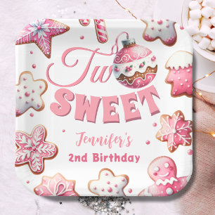 Plato De Papel Dos dulces Chicas Navidades de la cookie rosa segu