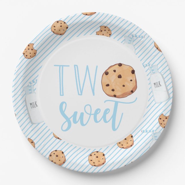 Plato De Papel Dos dulces leche y galletas azul Cumpleaños Papel (Anverso)