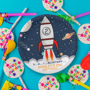Plato De Papel Dos el segundo cumpleaños del barco de cohete luna