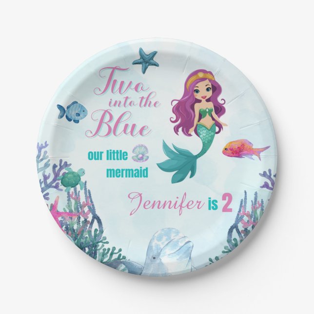 Plato De Papel Dos en los Chicas de la sirena azul Purpl en segun (Anverso)