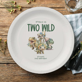 Plato De Papel Dos Fiestas de segundo cumpleaños salvajes de dino