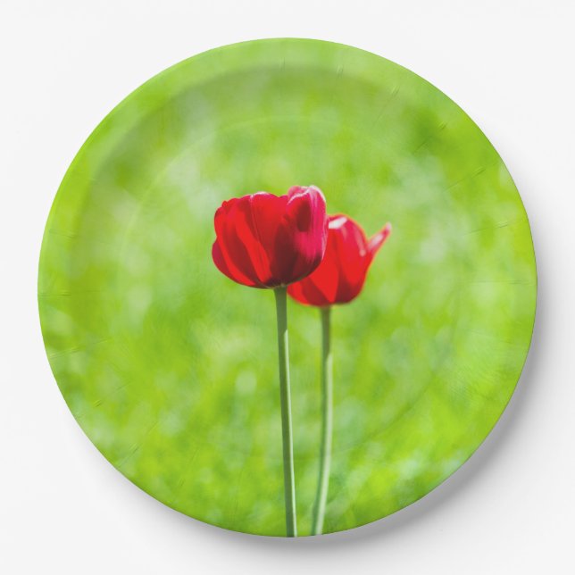 Plato De Papel Dos flores de tulipán rojas (Anverso)