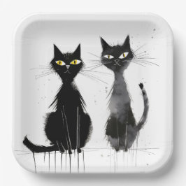 Plato De Papel Dos gatos negros