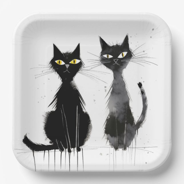 Plato De Papel Dos gatos negros (Anverso)