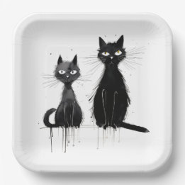 Plato De Papel Dos gatos negros