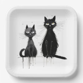 Plato De Papel Dos gatos negros