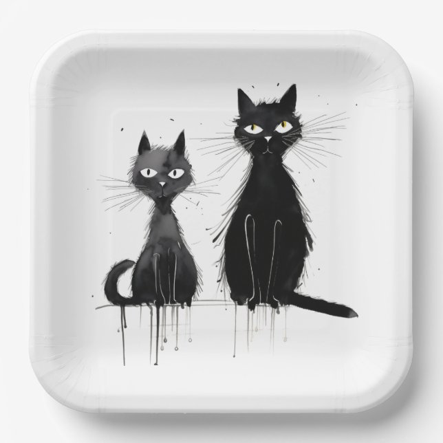 Plato De Papel Dos gatos negros (Anverso)
