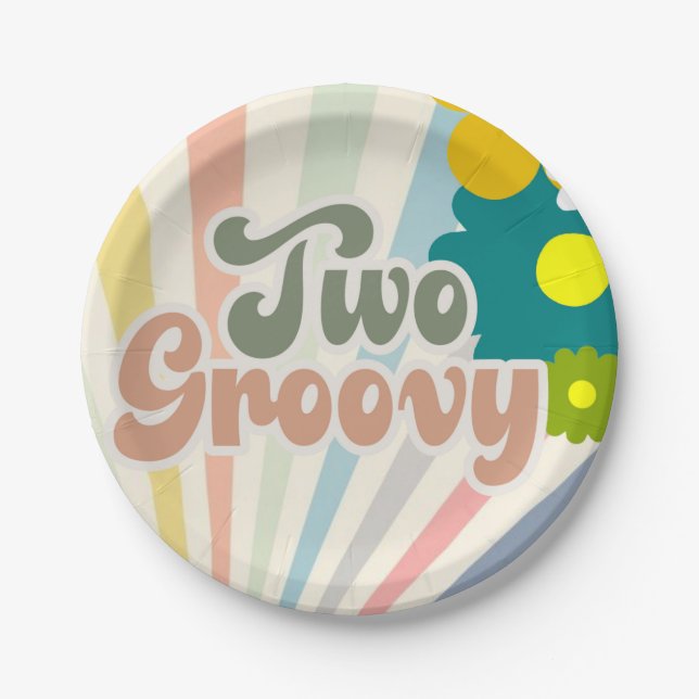 PLATO DE PAPEL DOS GROOVY, 2DO CUMPLEAÑOS, SOL, ARCOIRIS (Anverso)